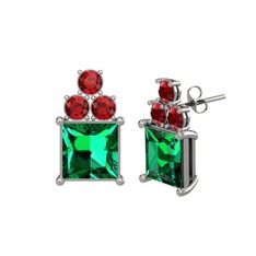 Yeşil kuvars ve garnet 14 ayar beyaz altın küpe