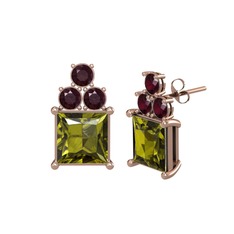 Peridot ve kök yakut 18 ayar rose altın küpe