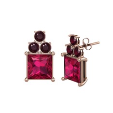 Rodolit garnet ve kök yakut 18 ayar rose altın küpe