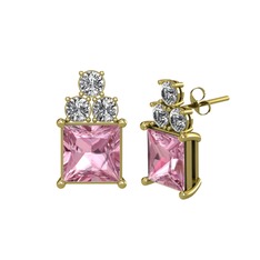 Areli Kare Küpe - Pembe kuvars ve swarovski 925 ayar altın kaplama gümüş küpe #1qd4d5m