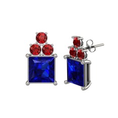 Lab safir ve garnet 8 ayar beyaz altın küpe