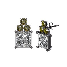 Areli Kare Küpe - Swarovski ve peridot 925 ayar siyah rodyum kaplama gümüş küpe #1qjg58l