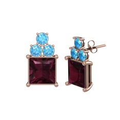 Areli Kare Küpe - Kök yakut ve akuamarin 18 ayar rose altın küpe #1qljuf