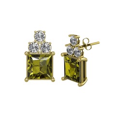 Areli Kare Küpe - Peridot ve swarovski 925 ayar altın kaplama gümüş küpe #1qqgssd