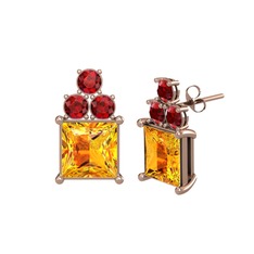 Areli Kare Küpe - Sitrin ve garnet 14 ayar rose altın küpe #1qrsx0p