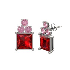 Areli Kare Küpe - Garnet ve pembe kuvars 925 ayar gümüş küpe #1qzt0qu