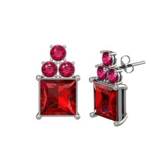 Areli Kare Küpe - Garnet ve rodolit garnet 14 ayar beyaz altın küpe #1r426on