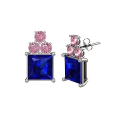 Areli Kare Küpe - Lab safir ve pembe kuvars 925 ayar gümüş küpe #1rdmbn3
