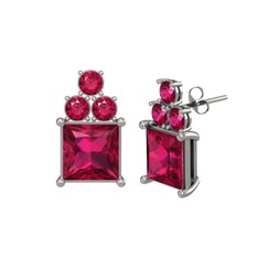 Areli Kare Küpe - Rodolit garnet 14 ayar beyaz altın küpe #1s1avq1