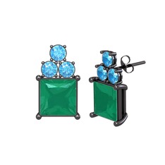 Areli Kare Küpe - Kök zümrüt ve akuamarin 925 ayar siyah rodyum kaplama gümüş küpe #1slw9ot