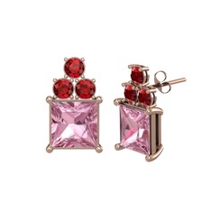 Areli Kare Küpe - Pembe kuvars ve garnet 14 ayar rose altın küpe #1smt8yw