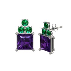 Areli Kare Küpe - Ametist ve yeşil kuvars 18 ayar beyaz altın küpe #1snyti6