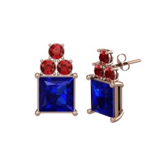 Areli Kare Küpe - Lab safir ve garnet 14 ayar rose altın küpe #1sq1dpx