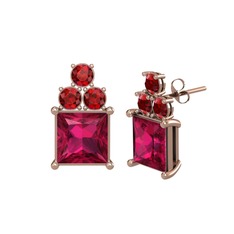 Areli Kare Küpe - Rodolit garnet ve garnet 14 ayar rose altın küpe #1tddcpe