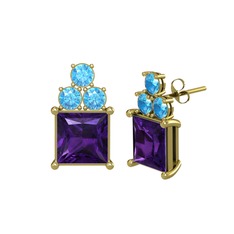 Areli Kare Küpe - Ametist ve akuamarin 8 ayar altın küpe #1ti6x2t