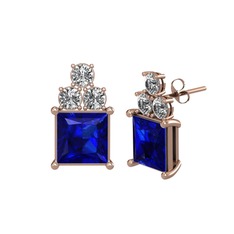 Areli Kare Küpe - Lab safir ve swarovski 14 ayar rose altın küpe #1uhye9h