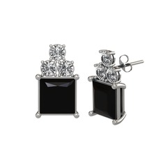 Areli Kare Küpe - Siyah zirkon ve swarovski 18 ayar beyaz altın küpe #1vbskef