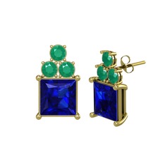Areli Kare Küpe - Lab safir ve kök zümrüt 8 ayar altın küpe #1vyqzg5
