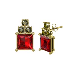 Areli Kare Küpe - Garnet ve peridot 8 ayar altın küpe #1w38unr