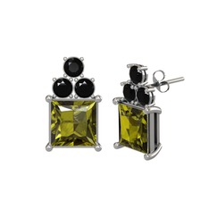 Peridot ve siyah zirkon 925 ayar gümüş küpe