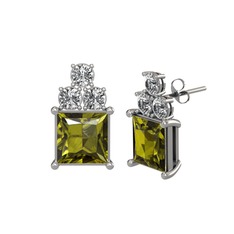 Areli Kare Küpe - Peridot ve swarovski 18 ayar beyaz altın küpe #1xn7sho