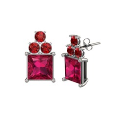 Areli Kare Küpe - Rodolit garnet ve garnet 18 ayar beyaz altın küpe #1y0pe5d