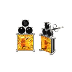 Areli Kare Küpe - Sitrin ve siyah zirkon 925 ayar gümüş küpe #1ylfj4a