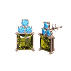 Peridot ve akuamarin 14 ayar rose altın küpe