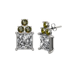 Swarovski ve peridot 8 ayar beyaz altın küpe