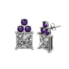 Areli Kare Küpe - Swarovski ve ametist 18 ayar beyaz altın küpe #2s3gc8