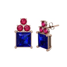 Areli Kare Küpe - Lab safir ve rodolit garnet 8 ayar rose altın küpe #2swhsi