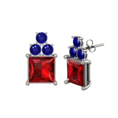 Garnet ve lab safir 8 ayar beyaz altın küpe