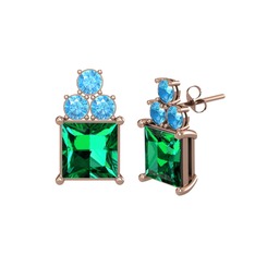 Areli Kare Küpe - Yeşil kuvars ve akuamarin 18 ayar rose altın küpe #359xg4