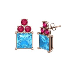 Areli Kare Küpe - Akuamarin ve rodolit garnet 925 ayar rose altın kaplama gümüş küpe #384ku7