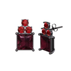 Areli Kare Küpe - Kök yakut ve garnet 925 ayar siyah rodyum kaplama gümüş küpe #3dnbhh