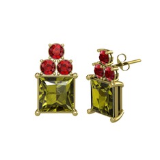Areli Kare Küpe - Peridot ve garnet 14 ayar altın küpe #3rrjig