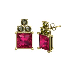 Areli Kare Küpe - Rodolit garnet ve peridot 18 ayar altın küpe #4gesfb