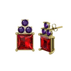 Garnet ve ametist 925 ayar altın kaplama gümüş küpe