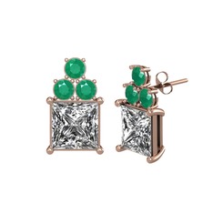 Areli Kare Küpe - Swarovski ve kök zümrüt 8 ayar rose altın küpe #5iv3yx