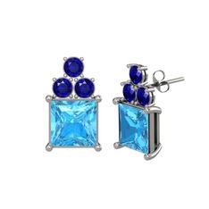 Areli Kare Küpe - Akuamarin ve lab safir 18 ayar beyaz altın küpe #5v0fd3