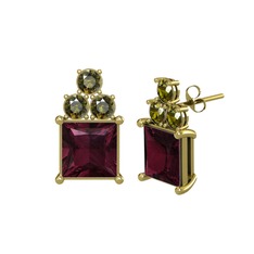 Kök yakut ve peridot 18 ayar altın küpe