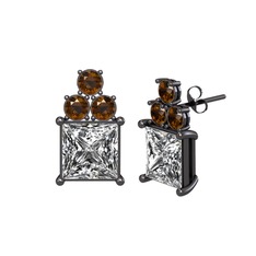 Areli Kare Küpe - Beyaz zirkon ve dumanlı kuvars 925 ayar siyah rodyum kaplama gümüş küpe #70aa3y