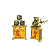 Areli Kare Küpe - Sitrin ve peridot 18 ayar altın küpe #74bkkc