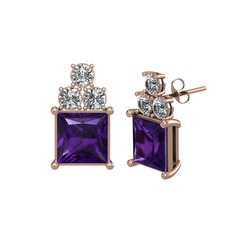 Ametist ve beyaz zirkon 14 ayar rose altın küpe