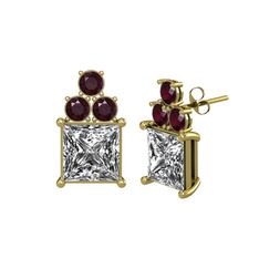 Beyaz zirkon ve kök yakut 925 ayar altın kaplama gümüş küpe