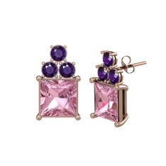 Areli Kare Küpe - Pembe kuvars ve ametist 18 ayar rose altın küpe #8bb6ba