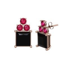 Areli Kare Küpe - Siyah zirkon ve rodolit garnet 18 ayar rose altın küpe #8hy2mj