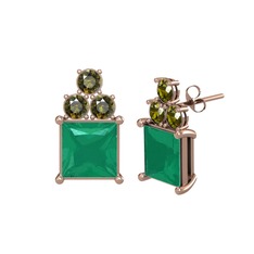 Kök zümrüt ve peridot 8 ayar rose altın küpe