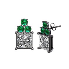 Areli Kare Küpe - Beyaz zirkon ve yeşil kuvars 925 ayar siyah rodyum kaplama gümüş küpe #8sij72