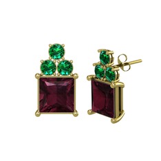 Areli Kare Küpe - Kök yakut ve yeşil kuvars 18 ayar altın küpe #9fss5h